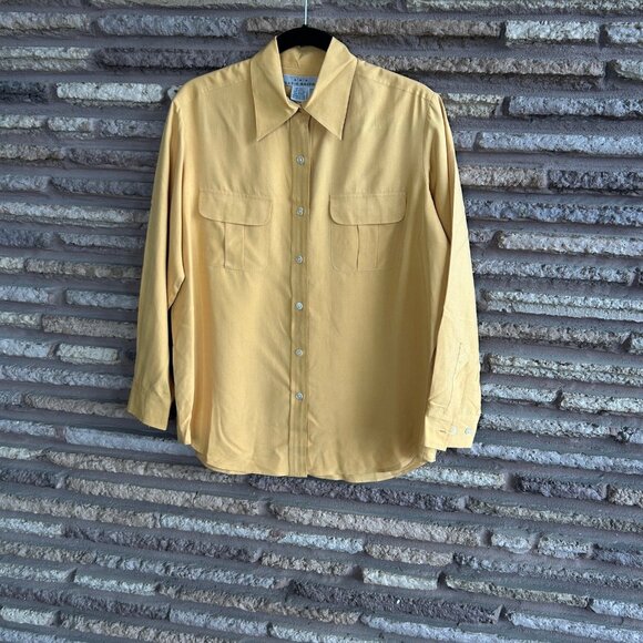Eddie Bauer Pumpkin Orange 100% Silk Button Front Blouse Size Medium Petite - Picture 4 of 7
